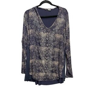 VOCAL Voice Of California Long Sleeve V- Neck Beaded Tunic Size 2XL Multi Color